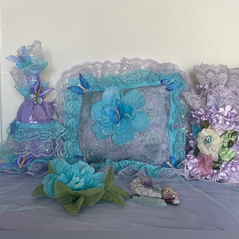 Hand Crafted Butterfly Harmony Pillow,Gypsy Jar & Bottle Set BabyPowder&Lavender